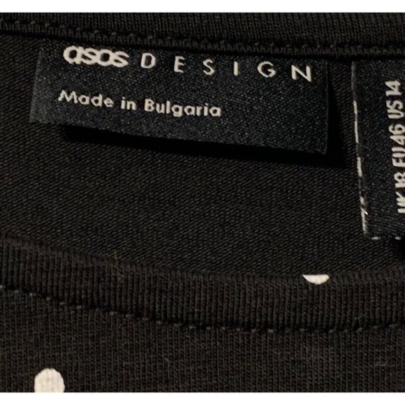 ASOS Design Peplum Blouse Top Shirt Black Polka Dot Long Sleeve Size 14 - Picture 2 of 4